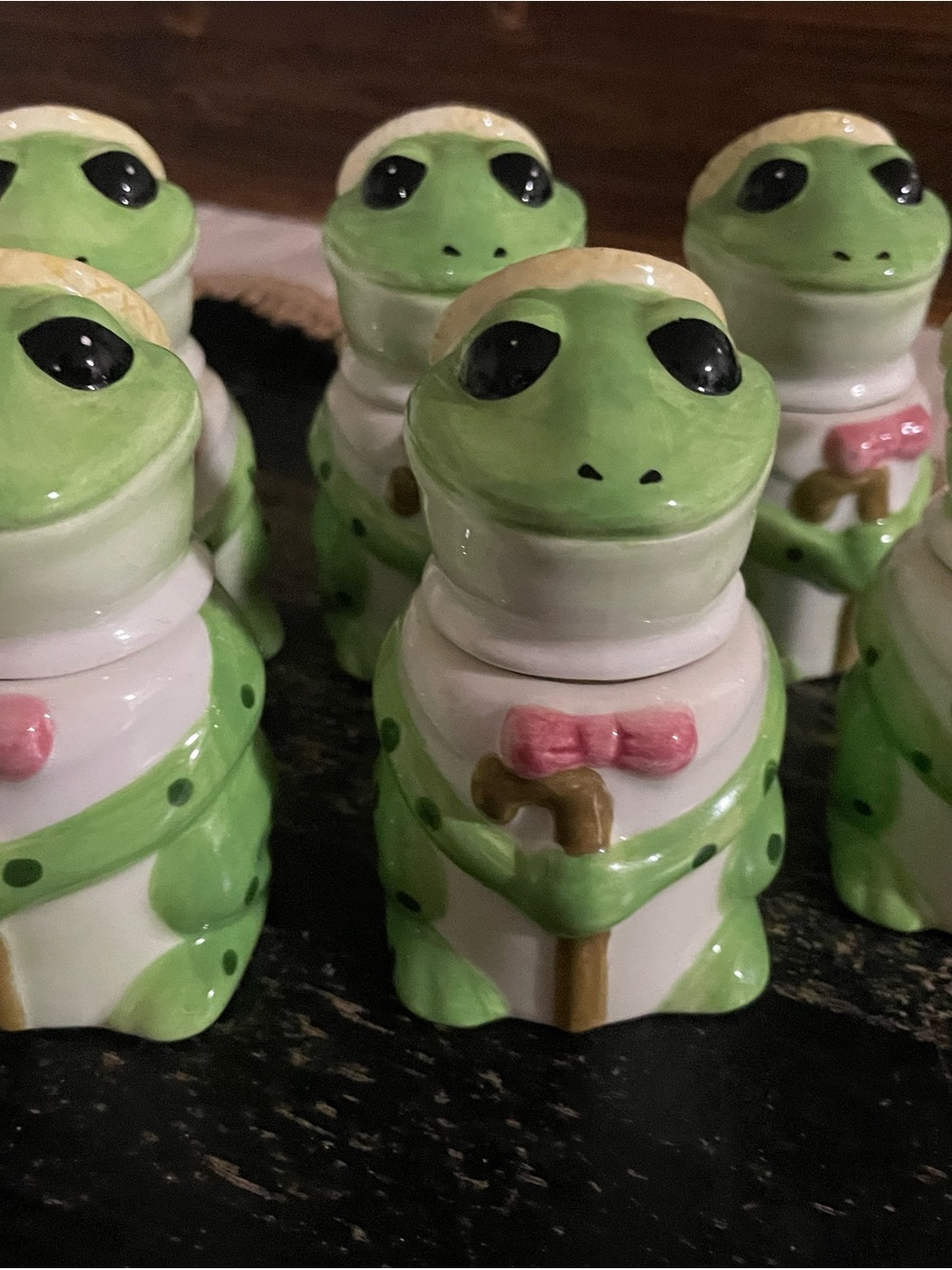 Green Ceramic Frog Spice bottles set of six